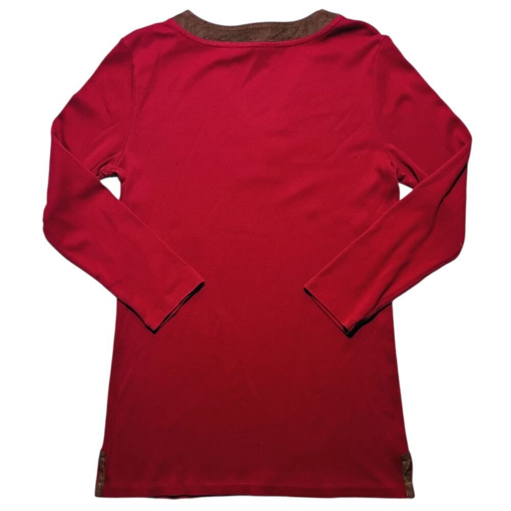 Lauren Ralph Lauren Women’s Red Pullover Sweater M Faux Suede Trim Cozy Classic - Picture 3 of 11